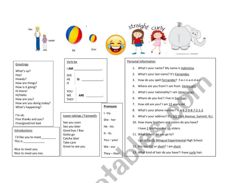 Personal info questions, greetings and farewells