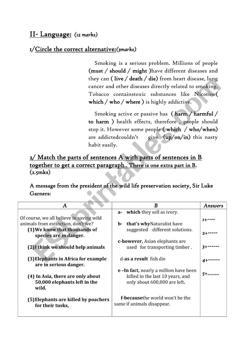 9th test 2  worksheet