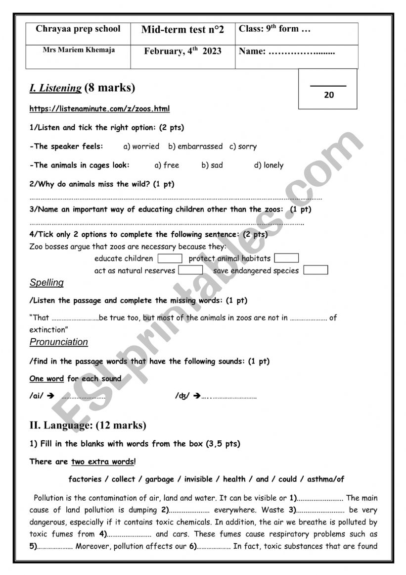 9th form mtt 2 worksheet