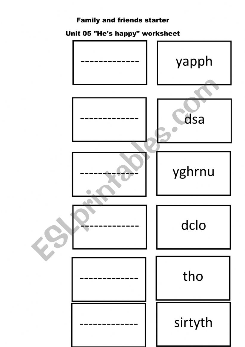 starter reorder feelings vocabulary  