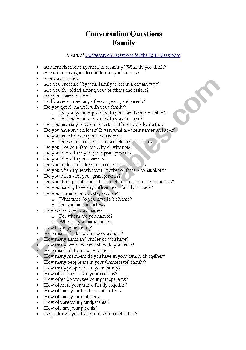 converstaion questions worksheet