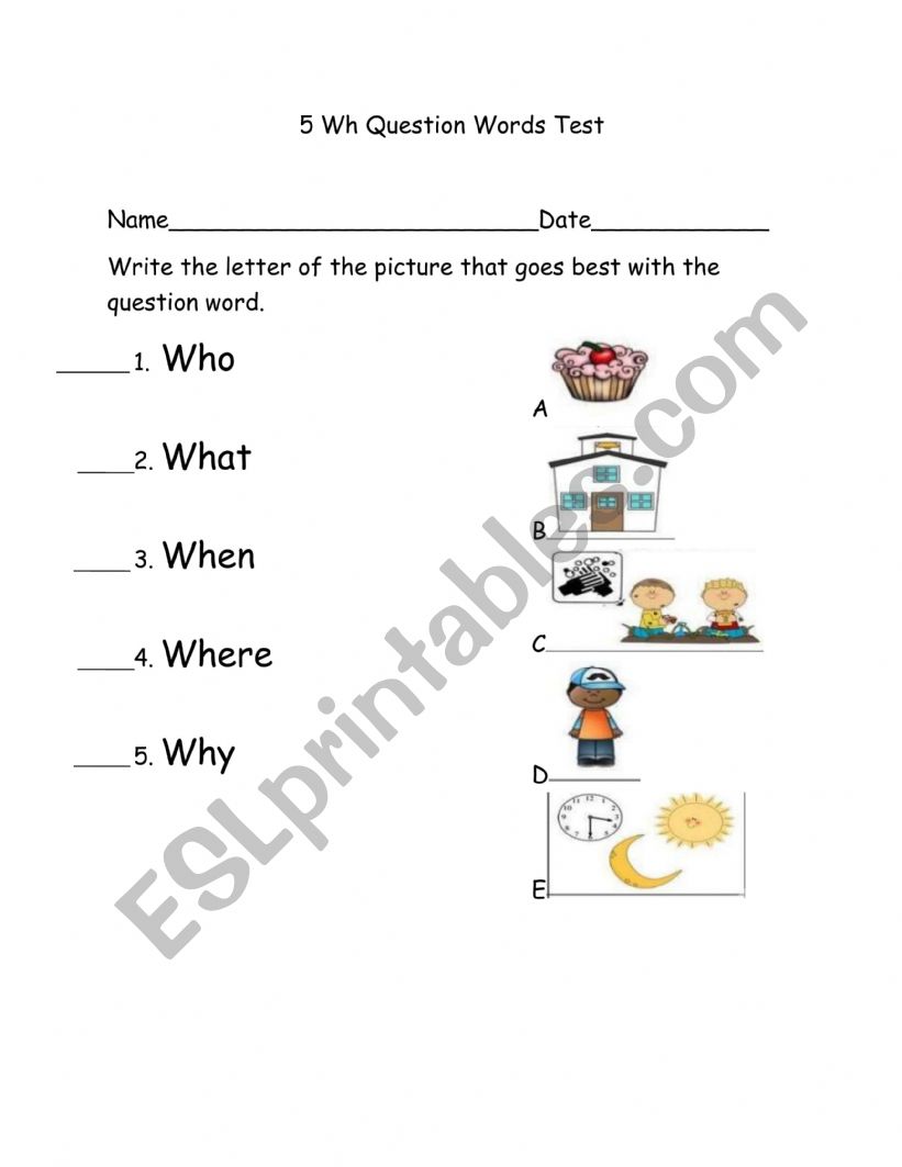 5 Wh question words multiple choice