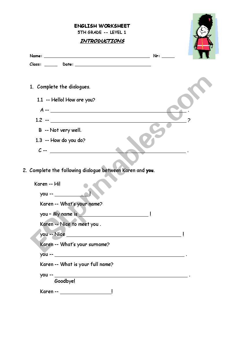 INTRODUCTIONS worksheet