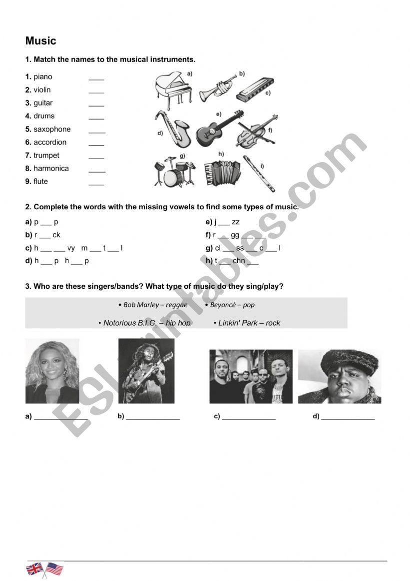 Music and types of films worksheet