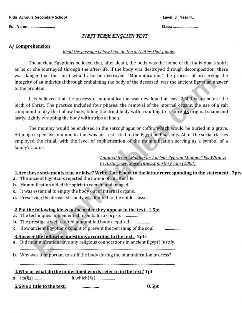 test for 3rd year foreignlanguages stream 