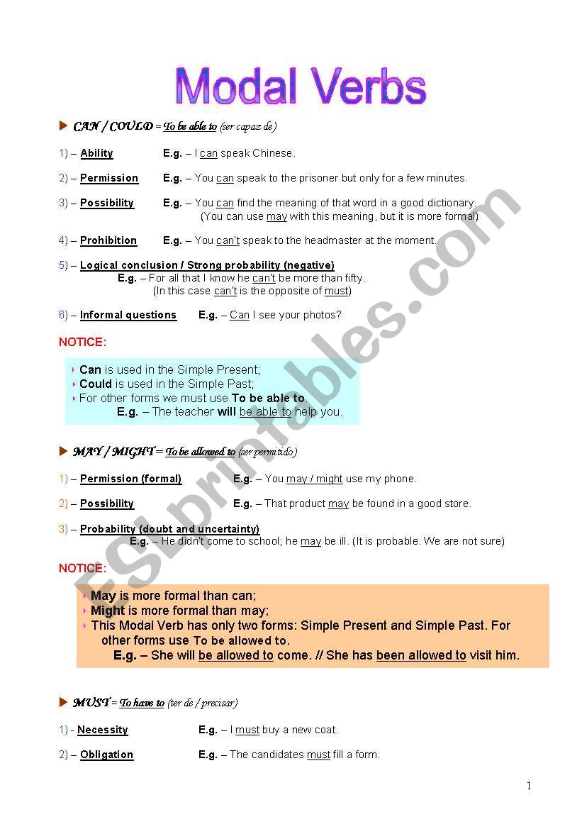 Modal Verbs worksheet