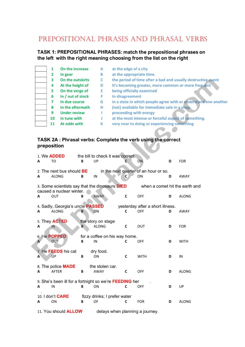 PHRASAL VERBS AND PREPOSITIONAL PHRASES