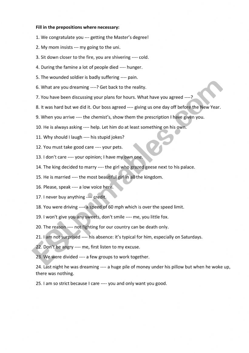 Prepositions worksheet