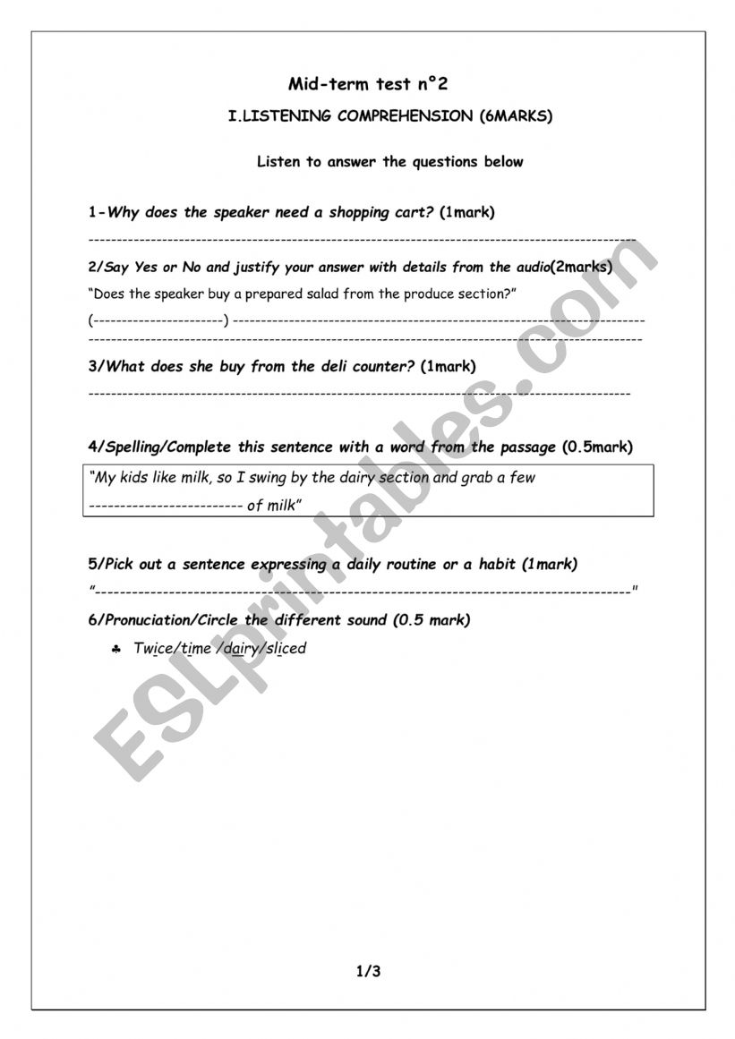 Mid-term test 2  worksheet