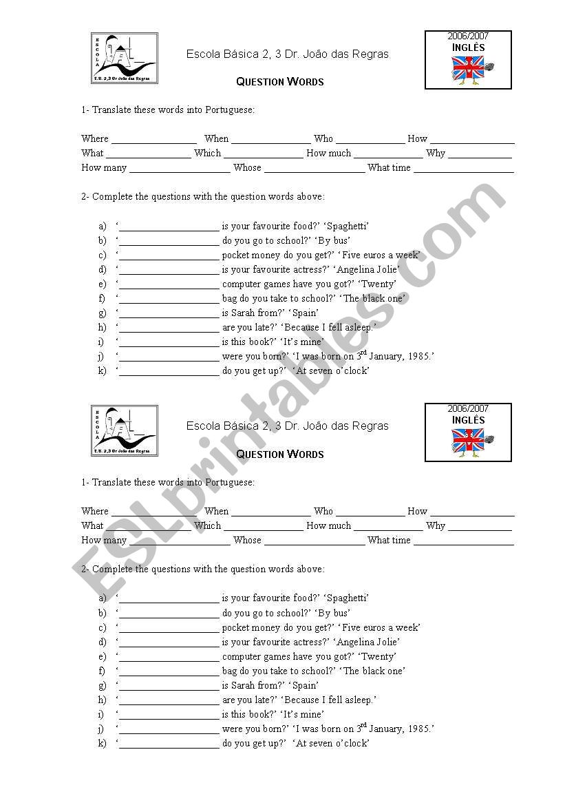 wh- question worksheet