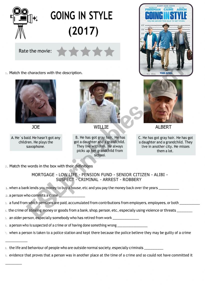 Going in Style - Movie worksheet