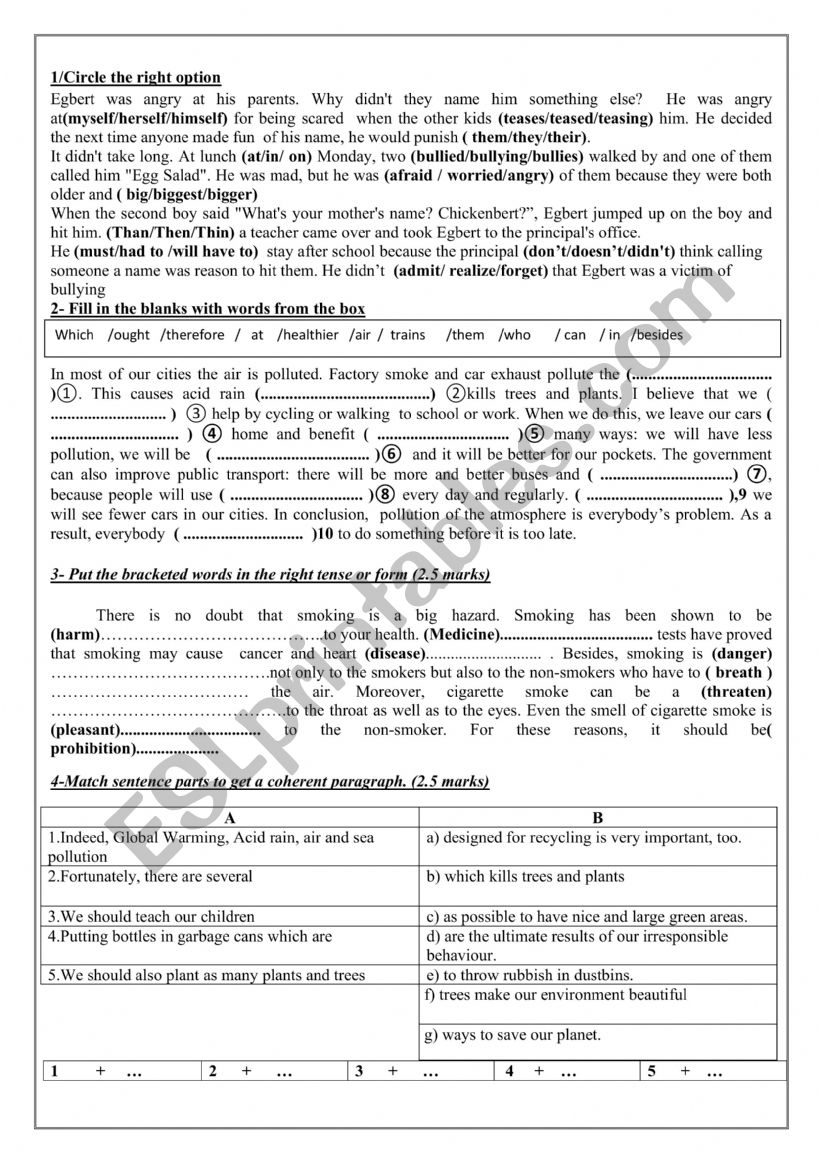 9th mid test2 remedial tasks worksheet