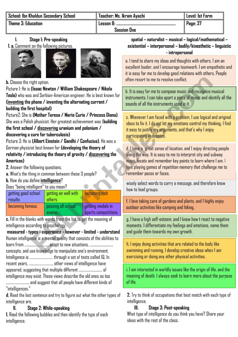 1st Form - Lesson 8 - Are We All Intelligent?