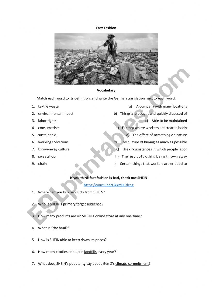 Fast Fashion worksheet