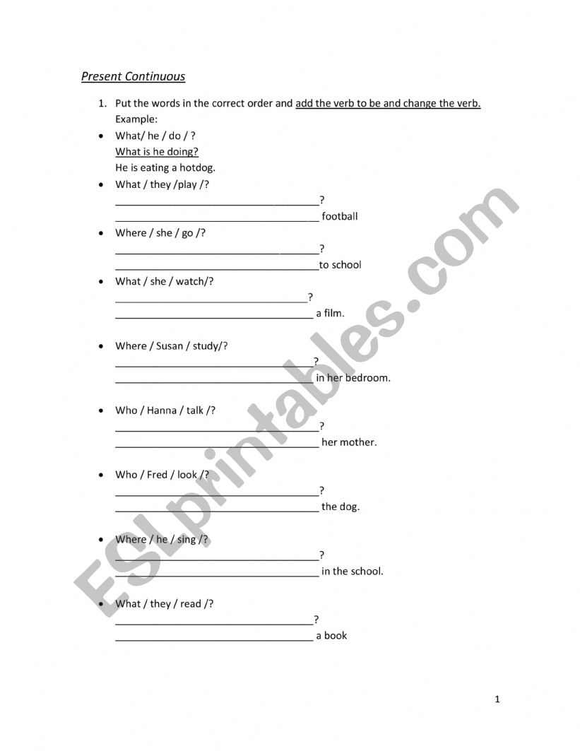 Present Continuous worksheet