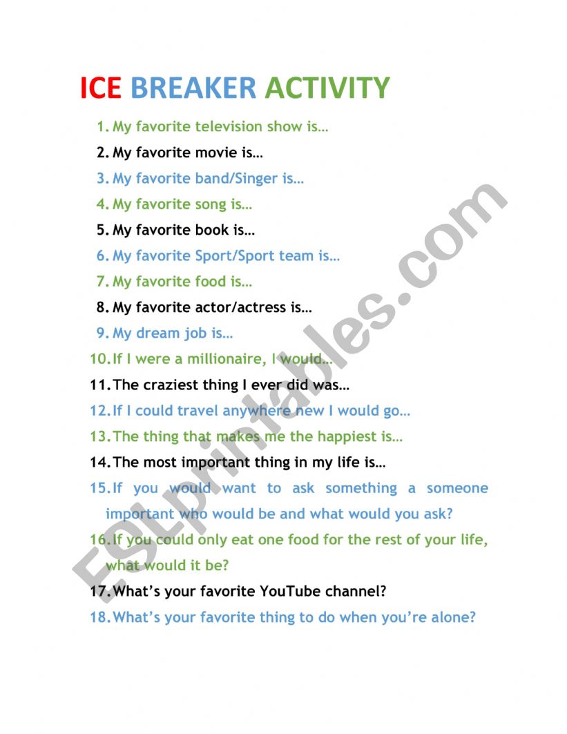 ice breakers worksheet