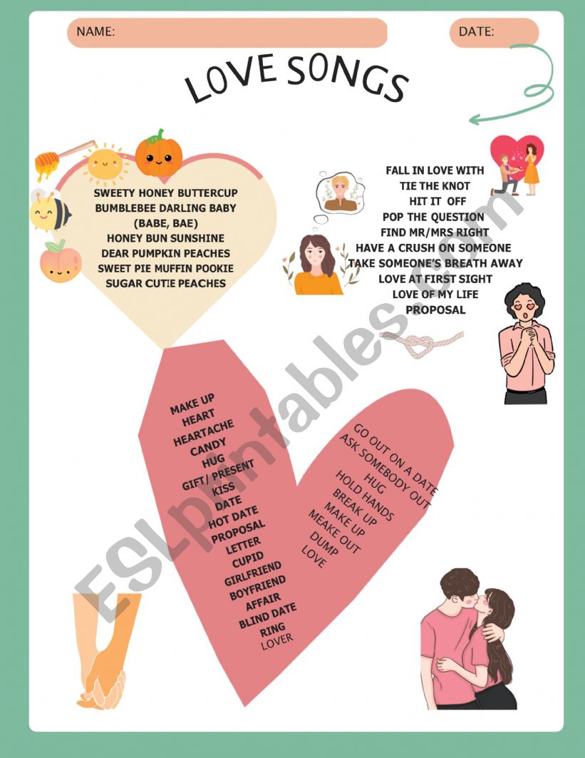 Love songs worksheet
