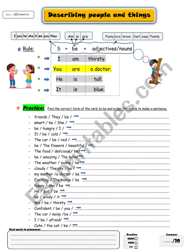 Part 1 : Subject+be+ adjective 