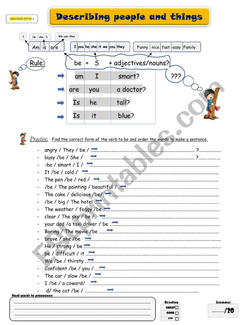 Part 3: Subject+be+adjective  worksheet