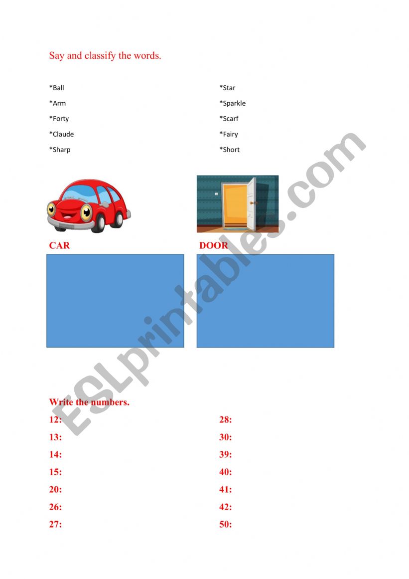 say and classify the words worksheet