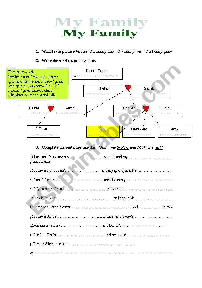 Family Relations worksheet