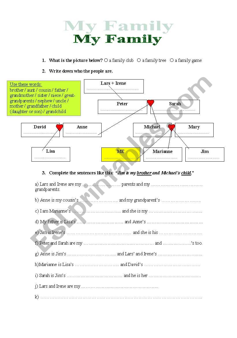 Family Relations worksheet