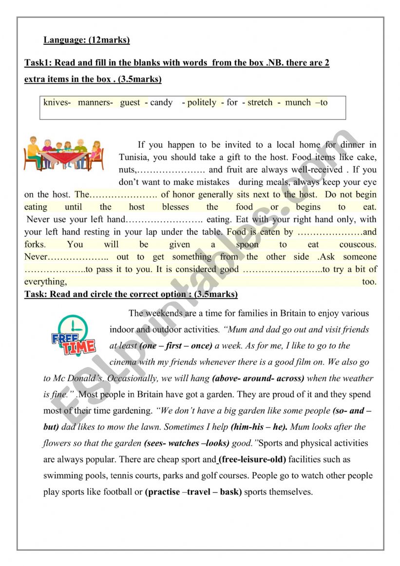 mid term test 2 8th forms worksheet