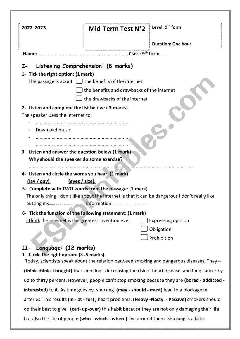 mid term test 2 worksheet