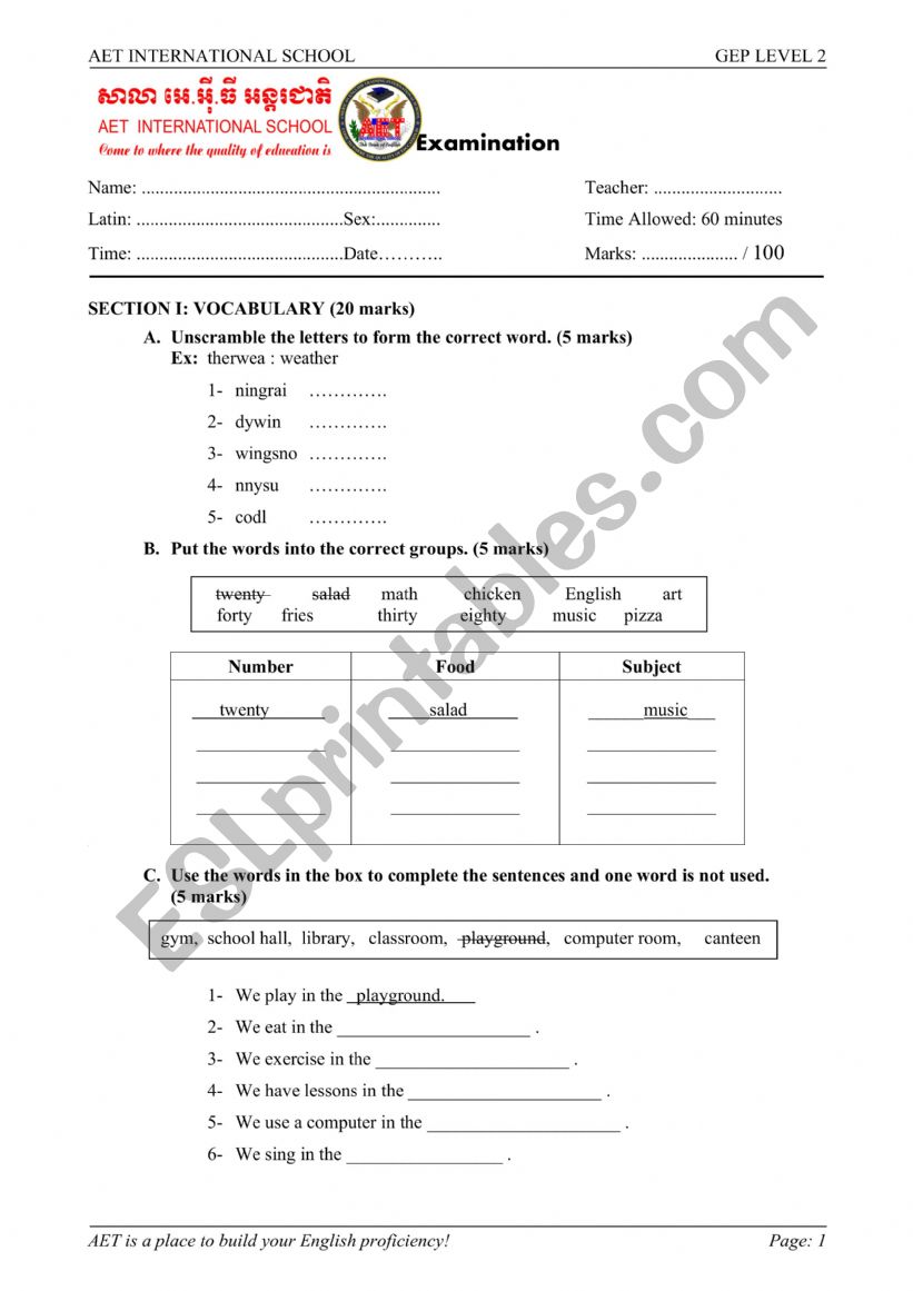 level 2 worksheet