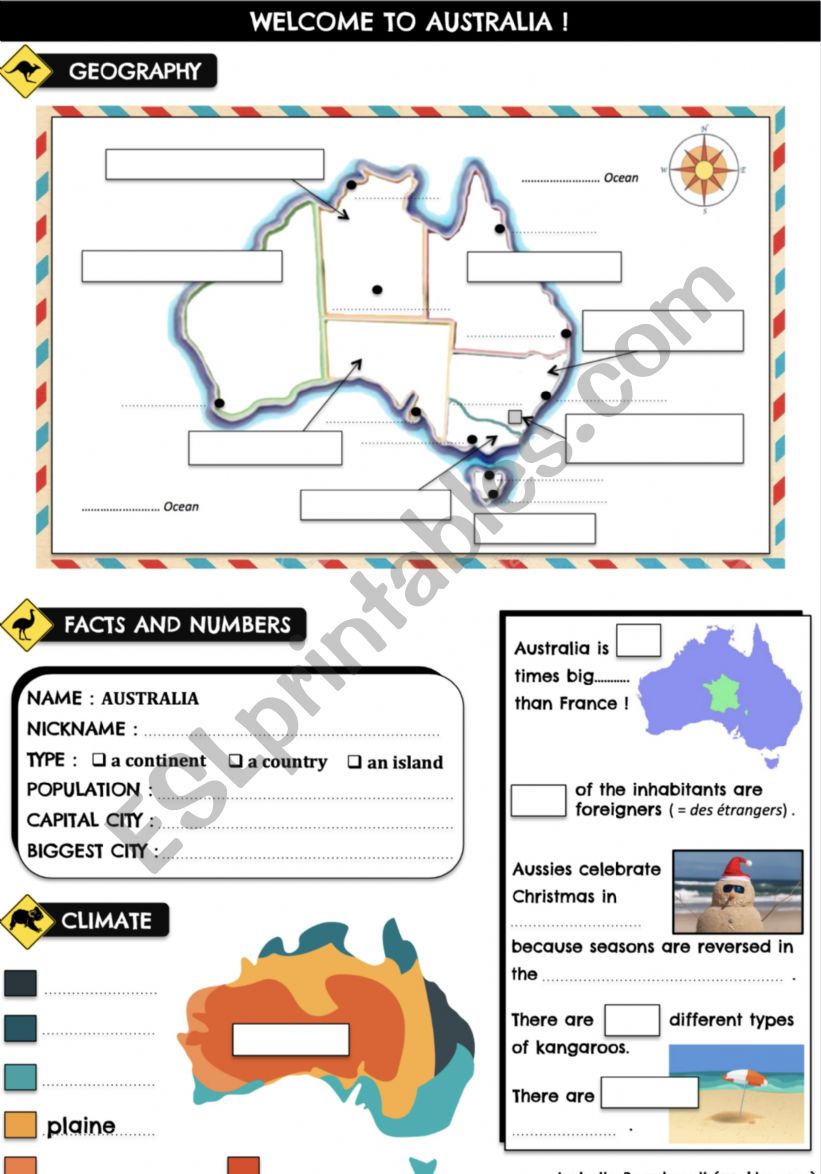 Australia Map worksheet