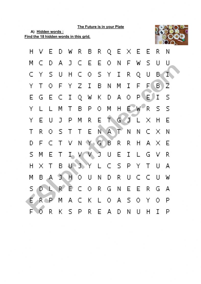 Food wordsearch worksheet