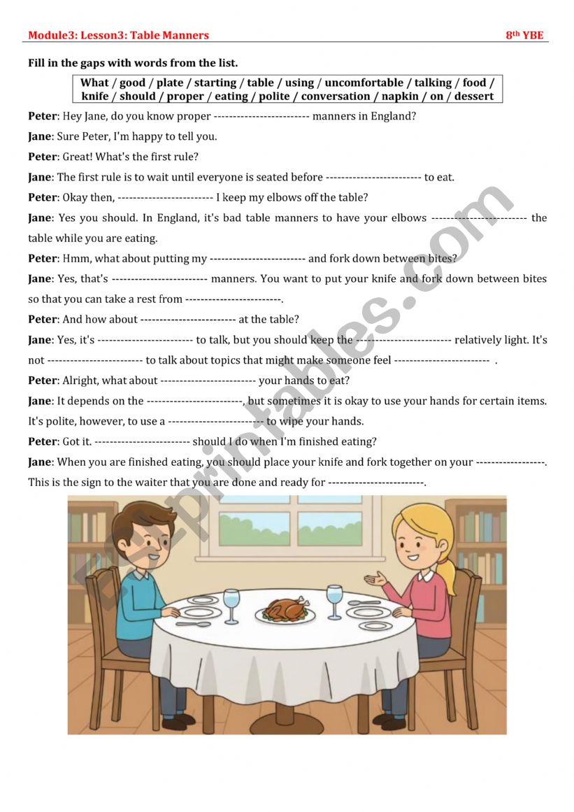 8th YBE: Module3: Lesson3: Table Manners