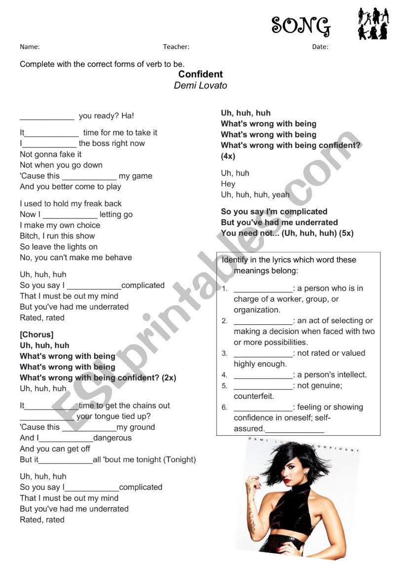 Verb to be - Song Activity worksheet