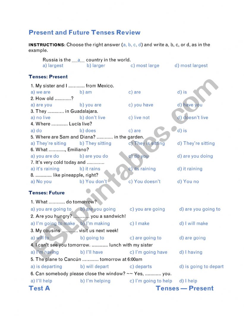 Present and Future Tenses Review