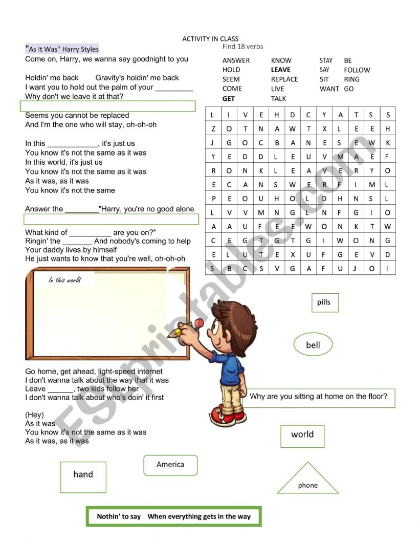 As it was esl worksheet by albalivia