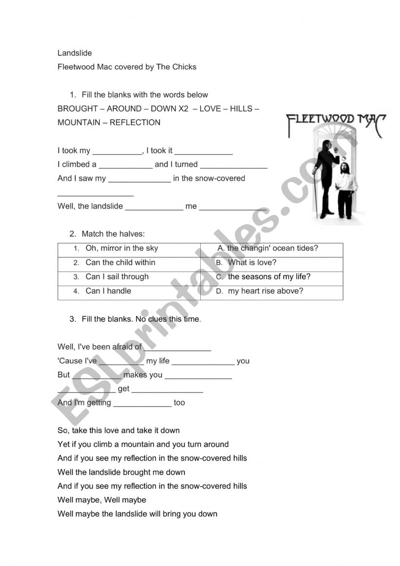 Landslide song - ESL worksheet by natashaW4