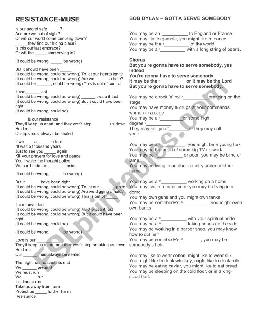 RESISTANCE SONG  TO PRACTICE MODALS