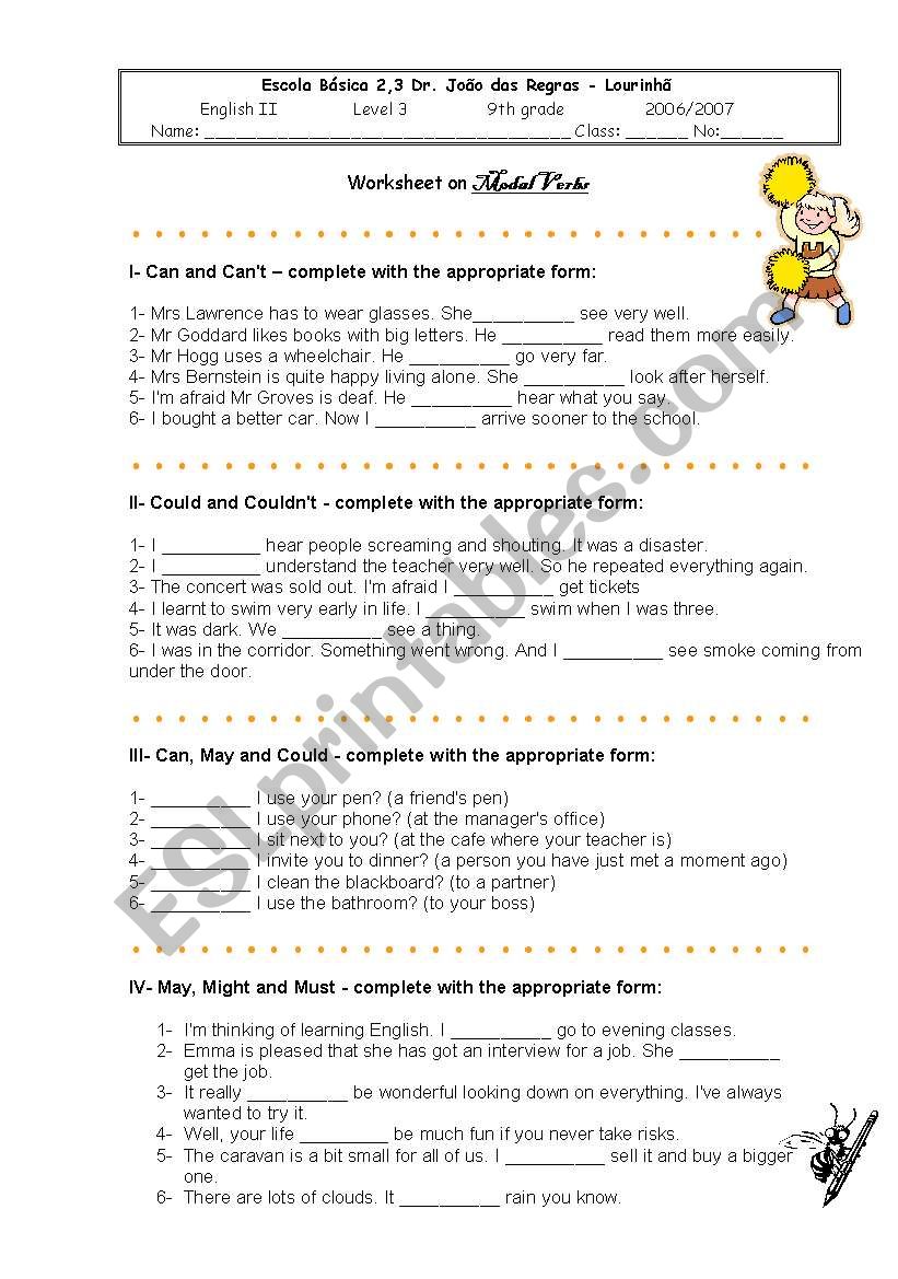 modal worksheet
