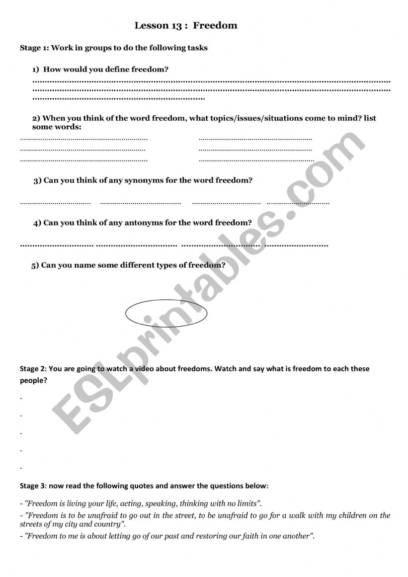 freedom worksheet