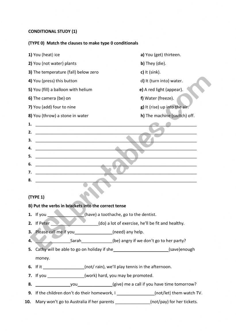 CONDITIONAL STUDY FOR TYPE 0 AND 1 CONDITIONAL STUDY FOR TYPE 0 AND 1