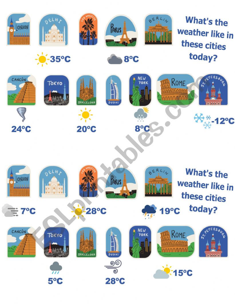 WhatÂ´s the weather like ... ? Information Gap - Speaking activity