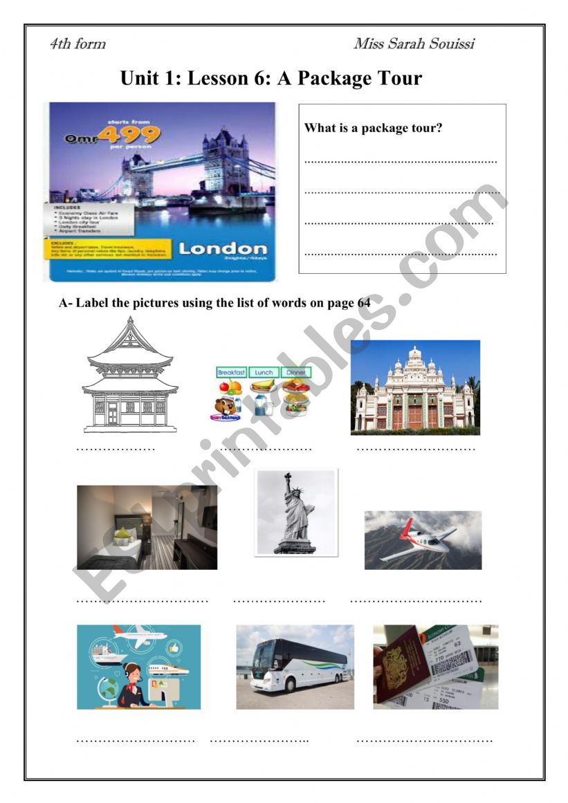 package tour worksheet