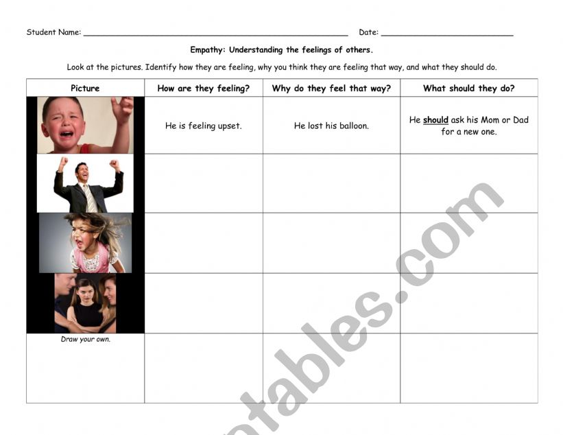 Empathy Worksheet worksheet
