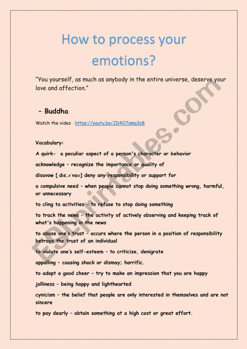 How to process your emotions worksheet