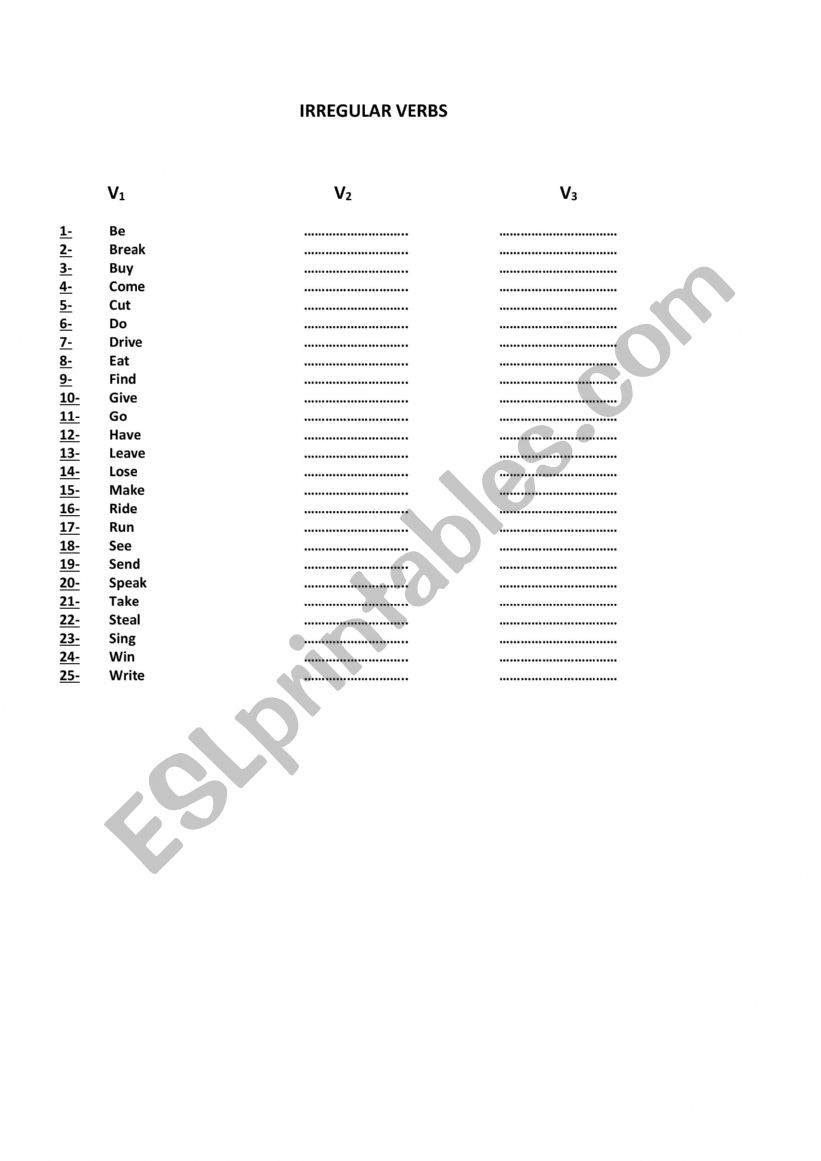 Irregular Verbs worksheet