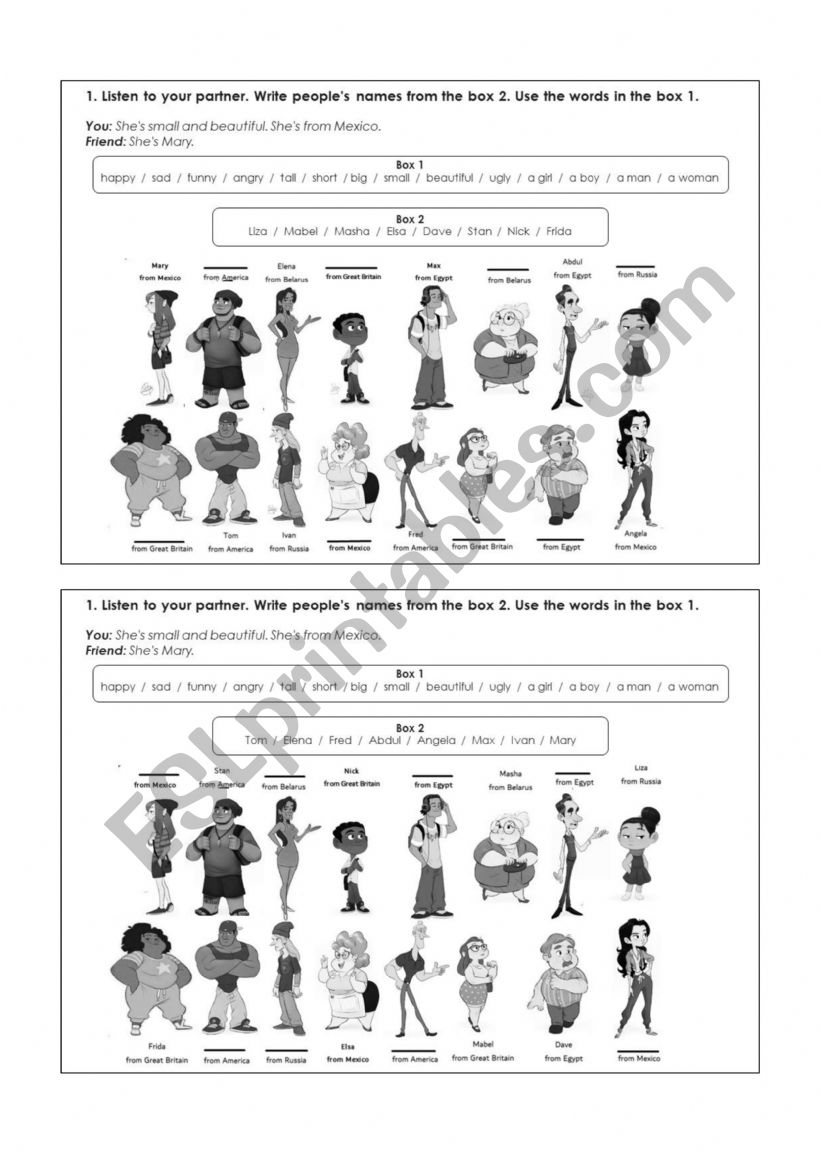 Verb to be + Describing People + Nationalities Speaking Worksheet