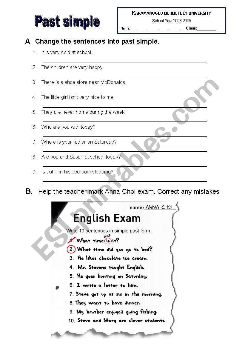 past tense worksheet