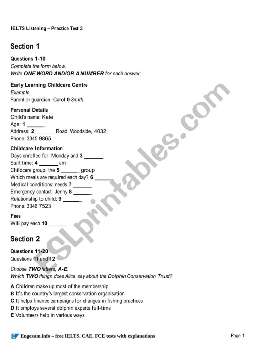 IELTS Listening Practice worksheet