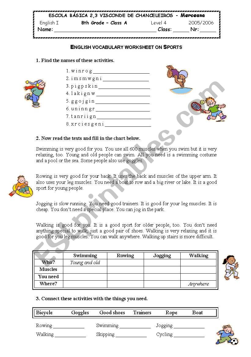 sports worksheet
