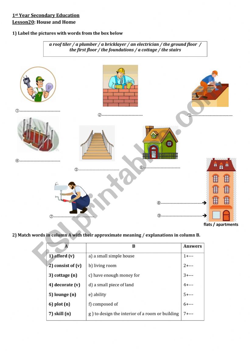 Lesson20: House & Home worksheet